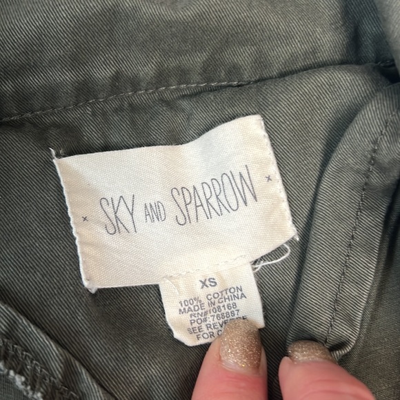 Sky and Sparrow military utility hidden zip army green pocket collar jacket XS - Picture 7 of 10